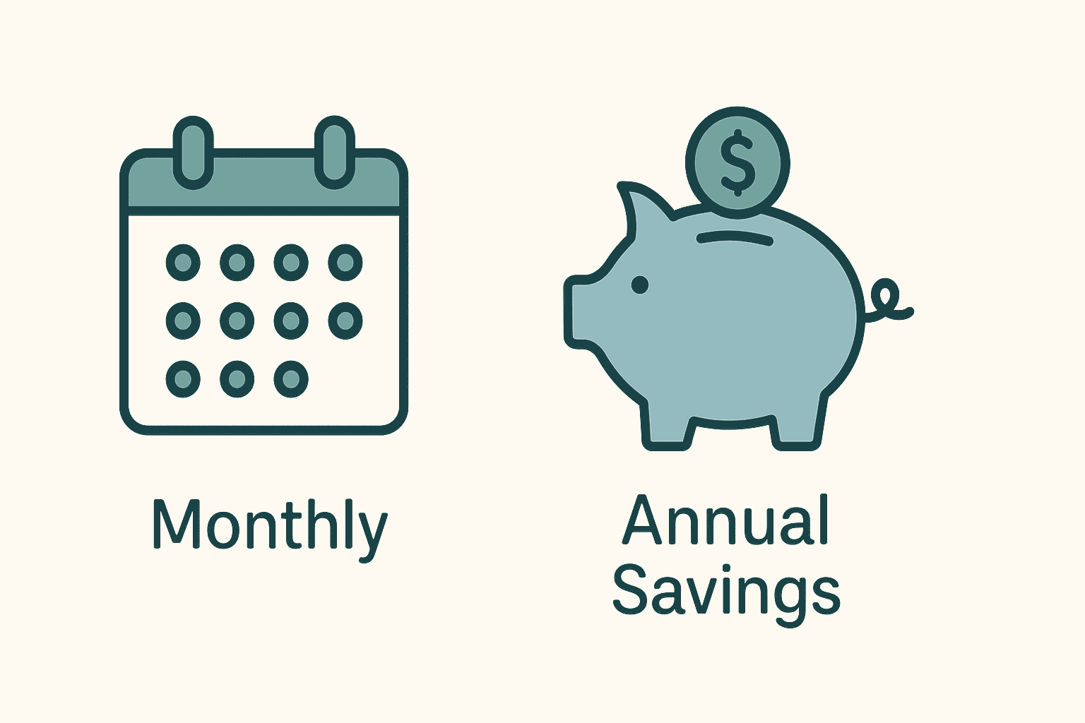 clean flat illustration showing simple calendar icon next piggy bank
